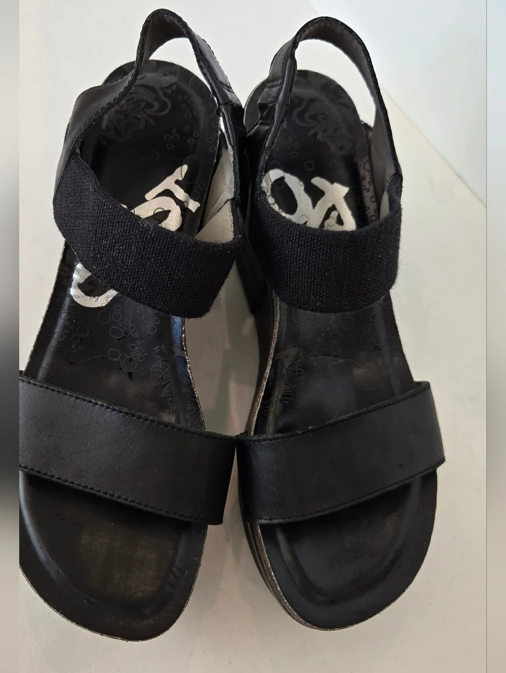 OTBT Black Platform Wedge Sandals with Elastic Ankle Strap